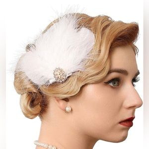 1920s Gatsby flapper white feather headpiece, new